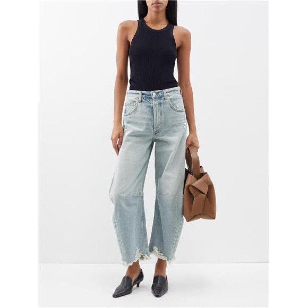 Light Distressed Wide Leg Baggy Barrel Jeans High Waist Y2K Grunge Streetwear - Picture 5 of 7